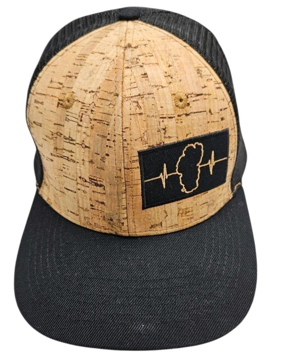Tahoe Heartbeat Hat Cap Snapback Cork Black Trucker EKG Pulse Lake Patch Logo